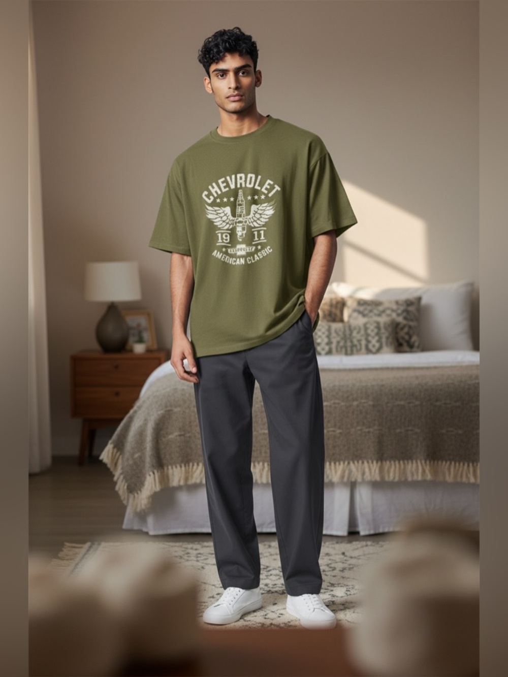 YM  Chevrolet Men’s Large Tall Olive Green T-Shirt